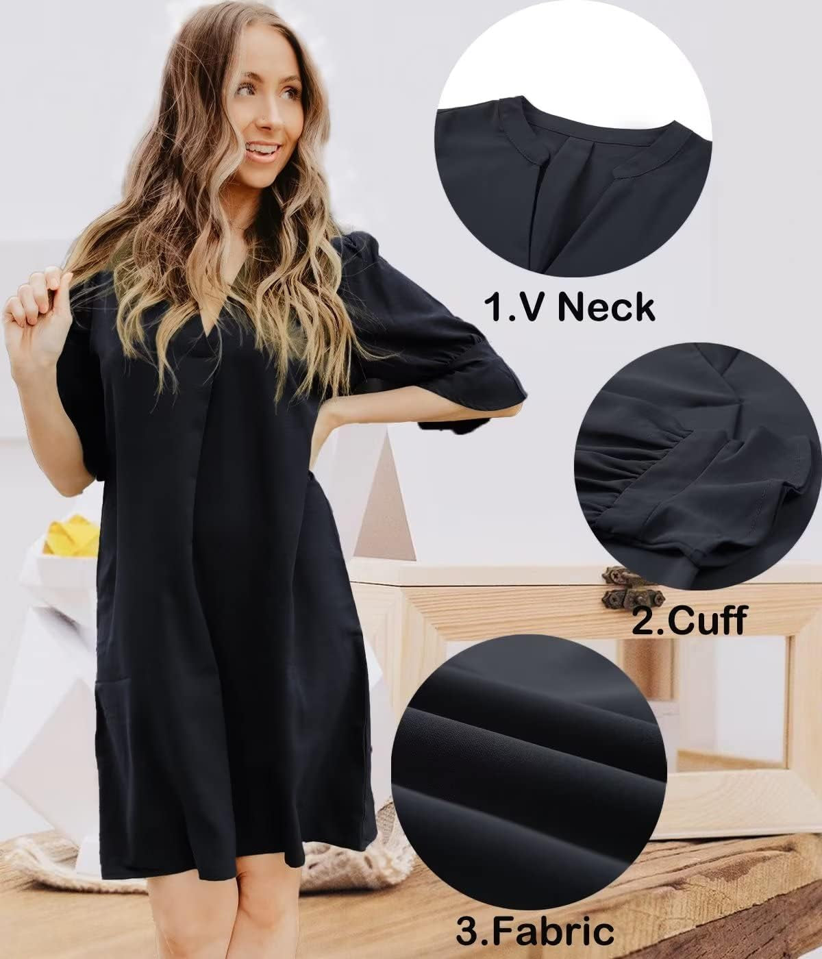 Summer Dresses for Women V Neck Ruffle Short Sleeve Casual Shift Dress