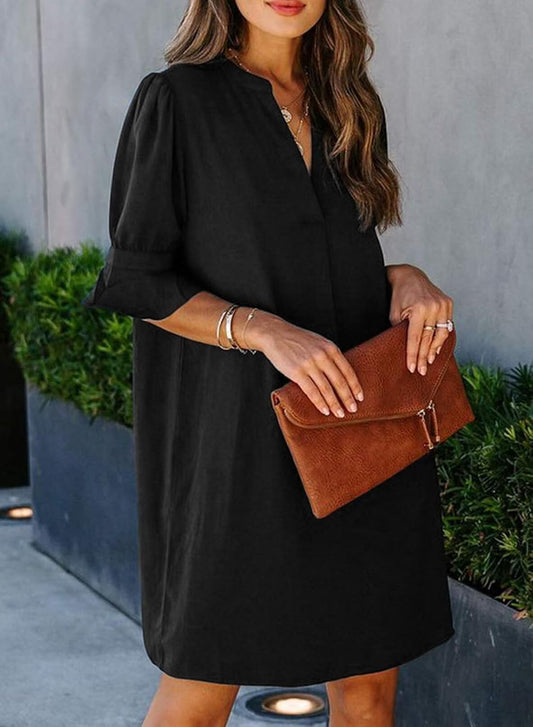 Summer Dresses for Women V Neck Ruffle Short Sleeve Casual Shift Dress