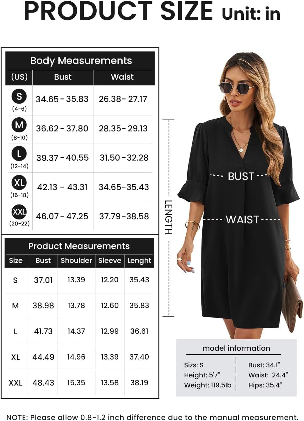 Summer Dresses for Women V Neck Ruffle Short Sleeve Casual Shift Dress